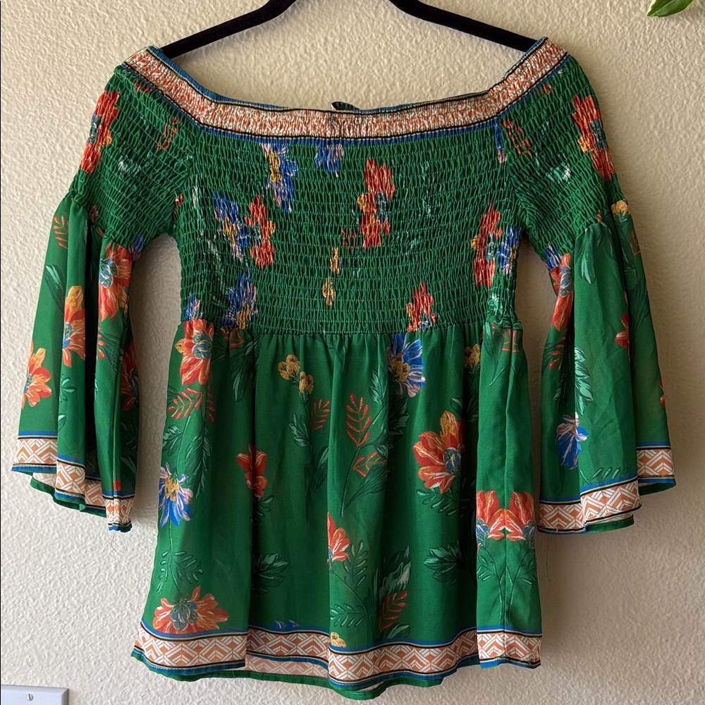 Flying Tomato Smocked Floral Off Shoulder Top - Picture 2 of 7